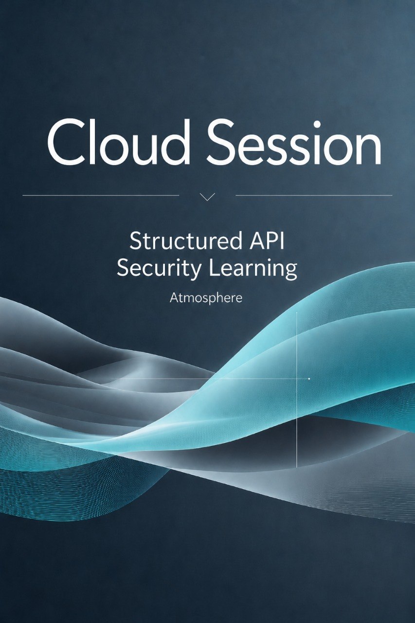 Digital cover graphic for 'Cloud Session' featuring white text on a dark slate blue background with abstract flowing wave patterns in shades of teal and light blue.