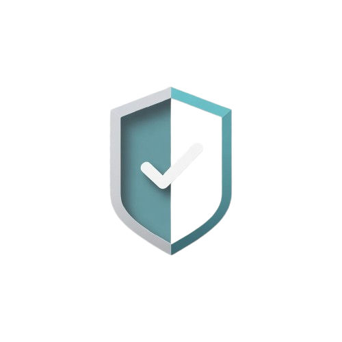 A digital vector icon of a shield with a teal and white color scheme, featuring a white checkmark in the center, isolated on a solid white background.