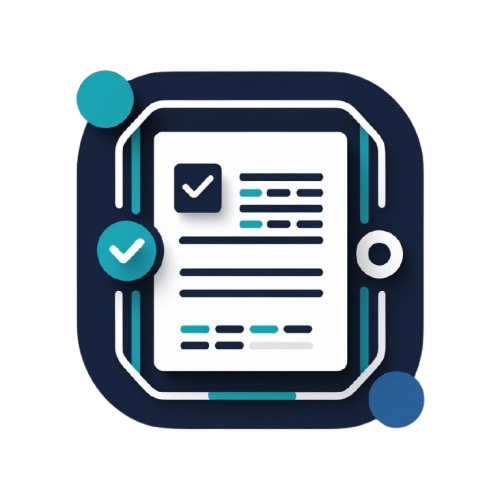A flat vector icon of a tablet or document frame with checklist marks and lines, shown on a plain white background.